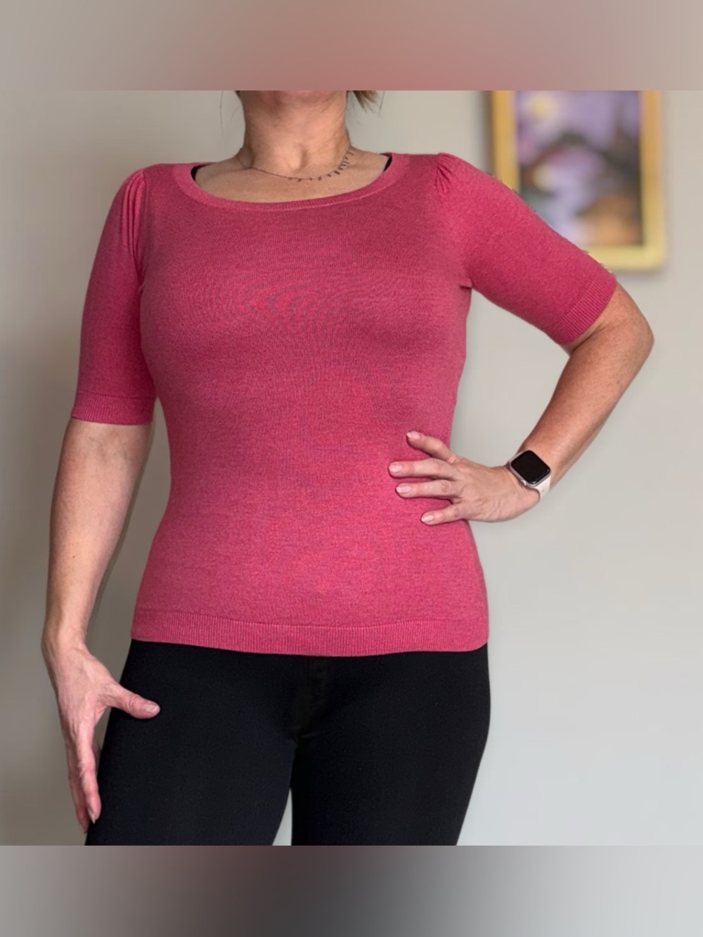 Banana Republic Pink Short-Sleeve Scoop Neck Sweater